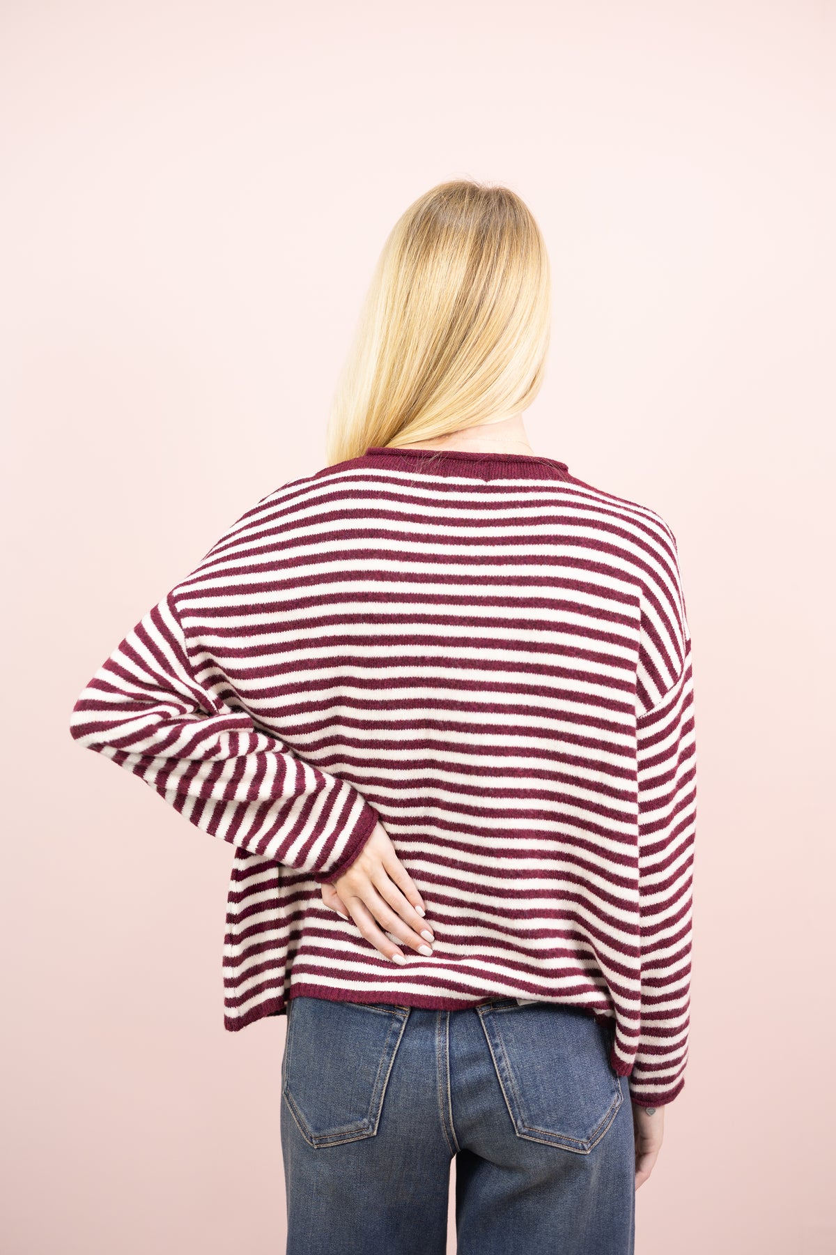 Stripe Henley Sweater Wine/Cream