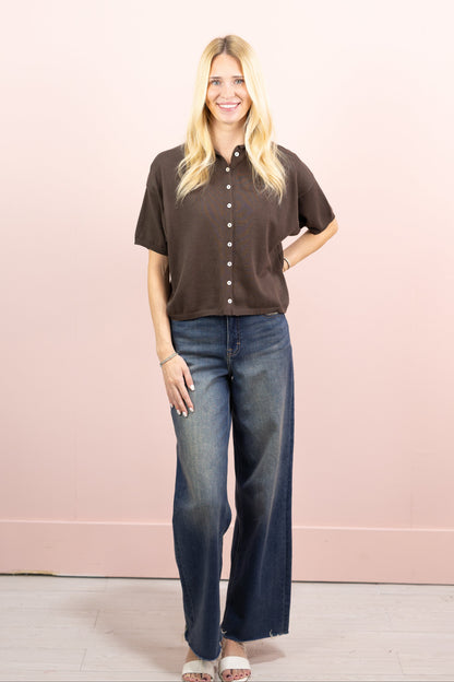 Short Sleeve Cardi Chocolate