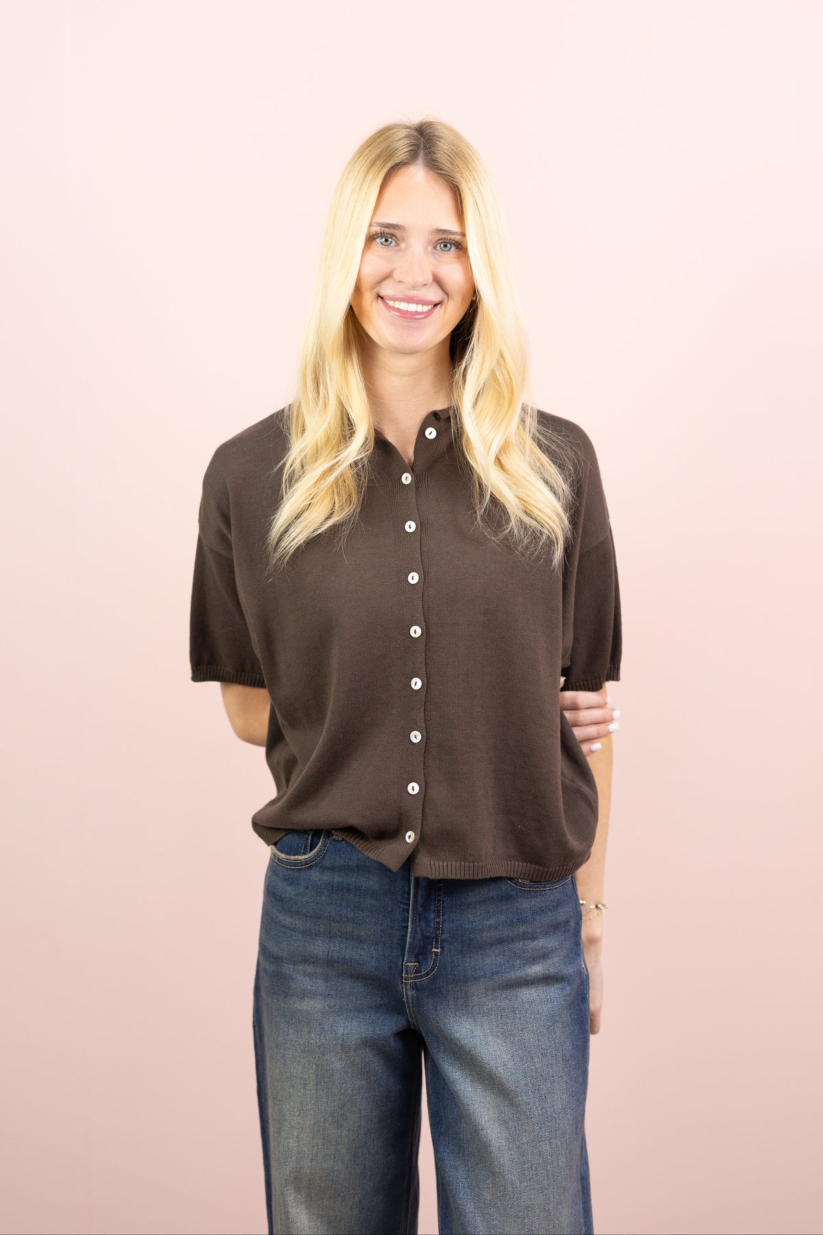 Short Sleeve Cardi Chocolate