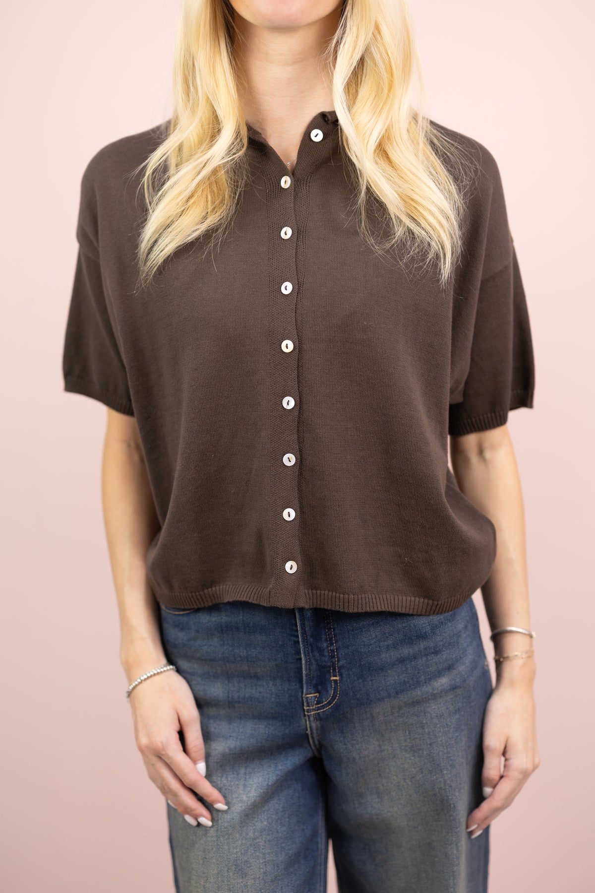 Short Sleeve Cardi Chocolate