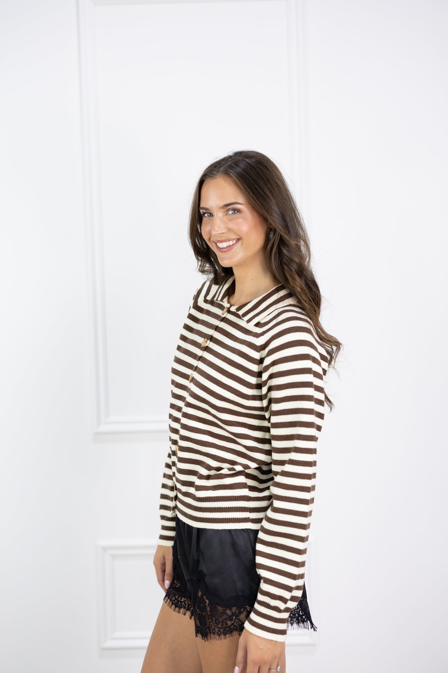 Angelica Stripe Cardigan Brown