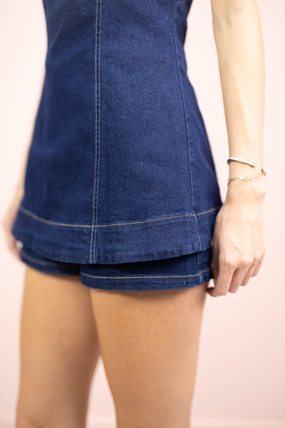 Square Neck Denim Romper