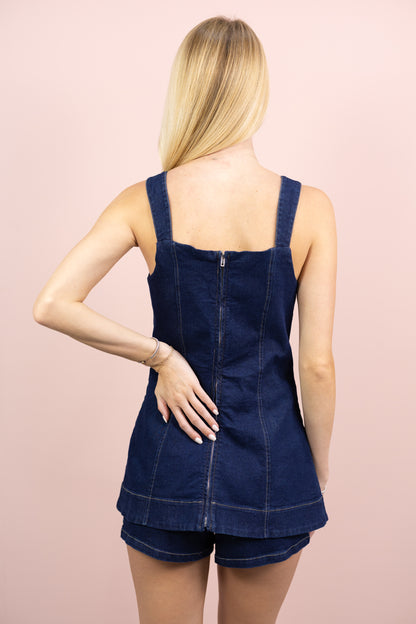 Square Neck Denim Romper