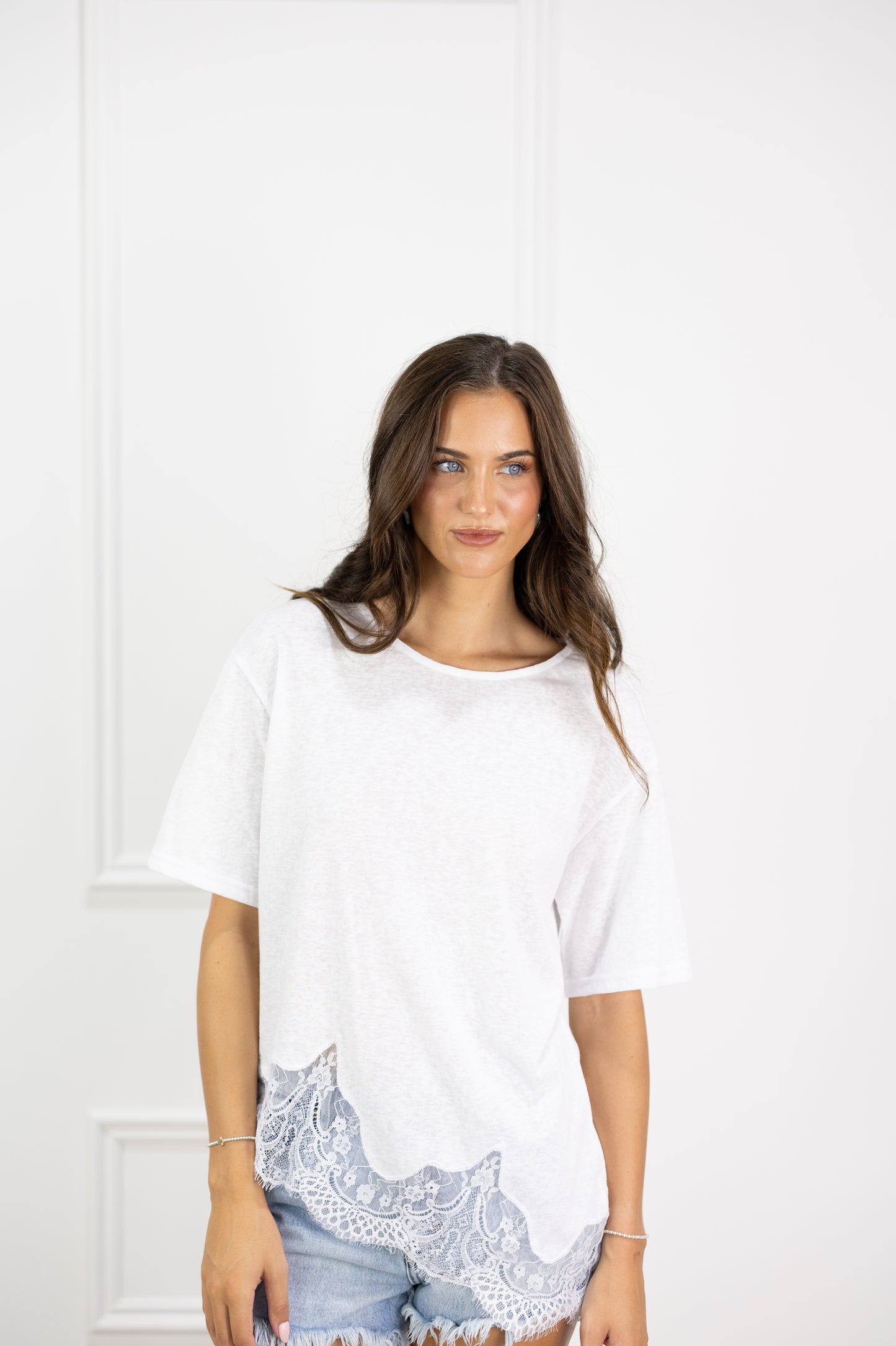 Slub Lace Hem Tee White