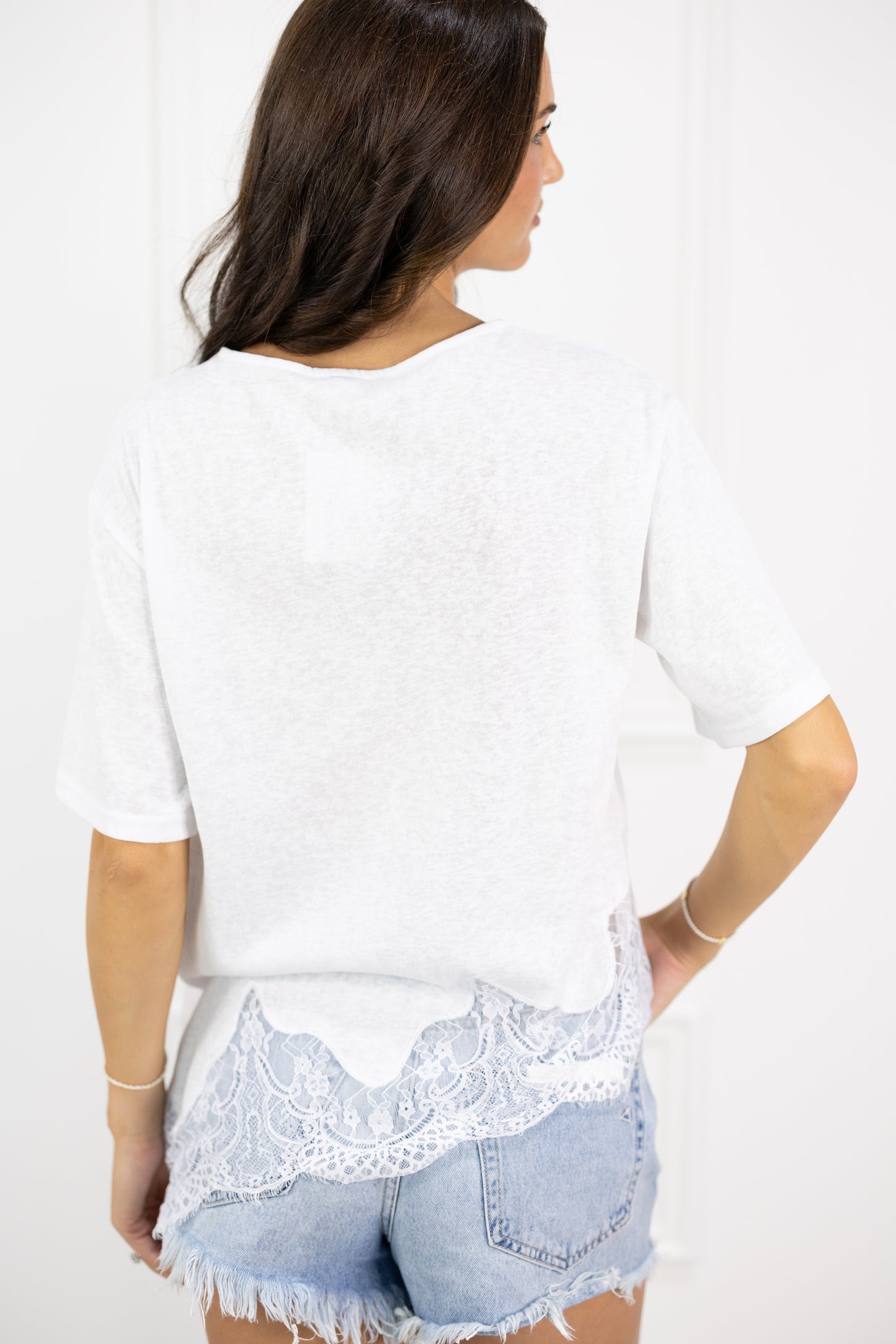 Slub Lace Hem Tee White