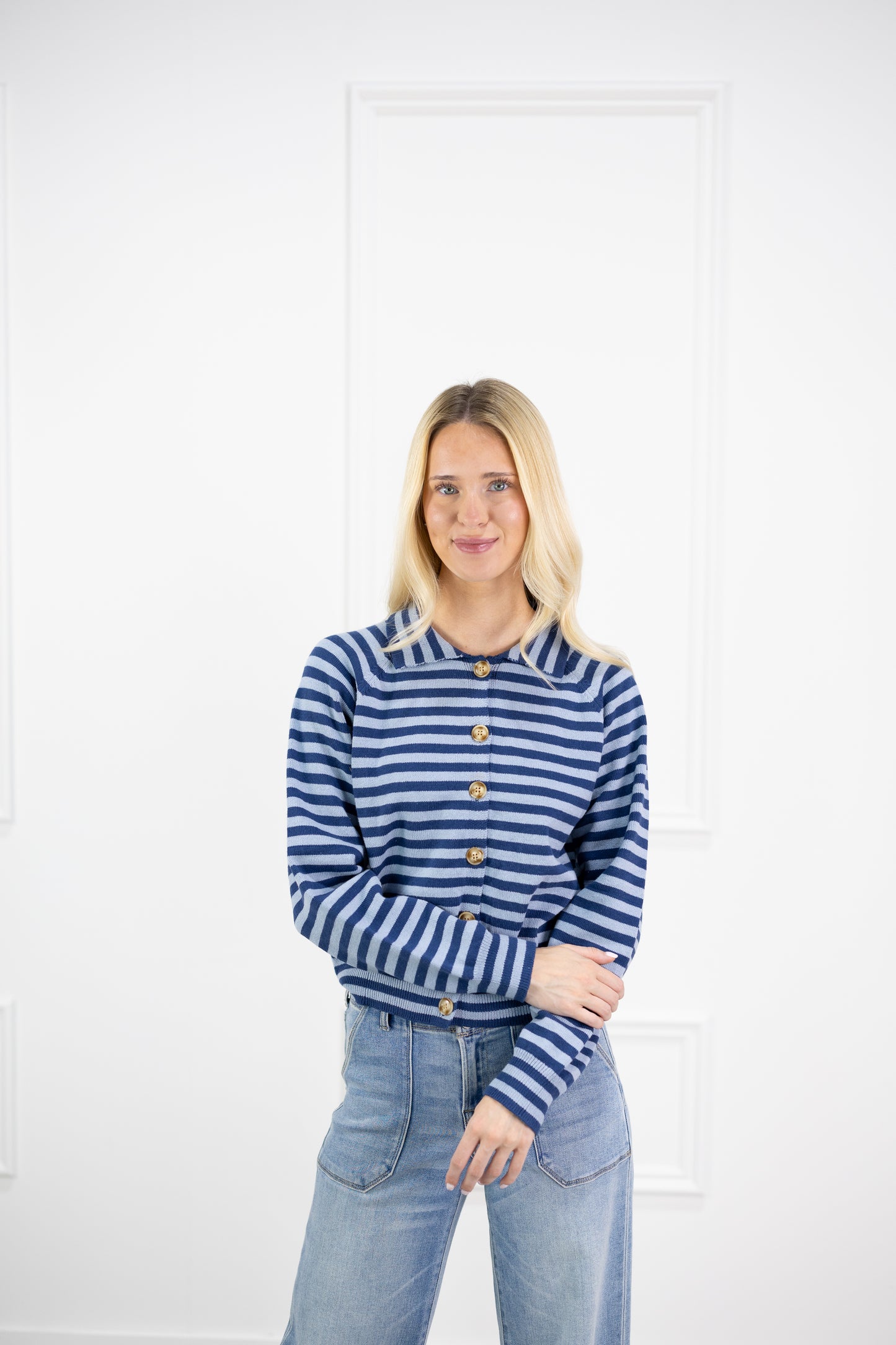 Angelica Stripe Cardigan Blue