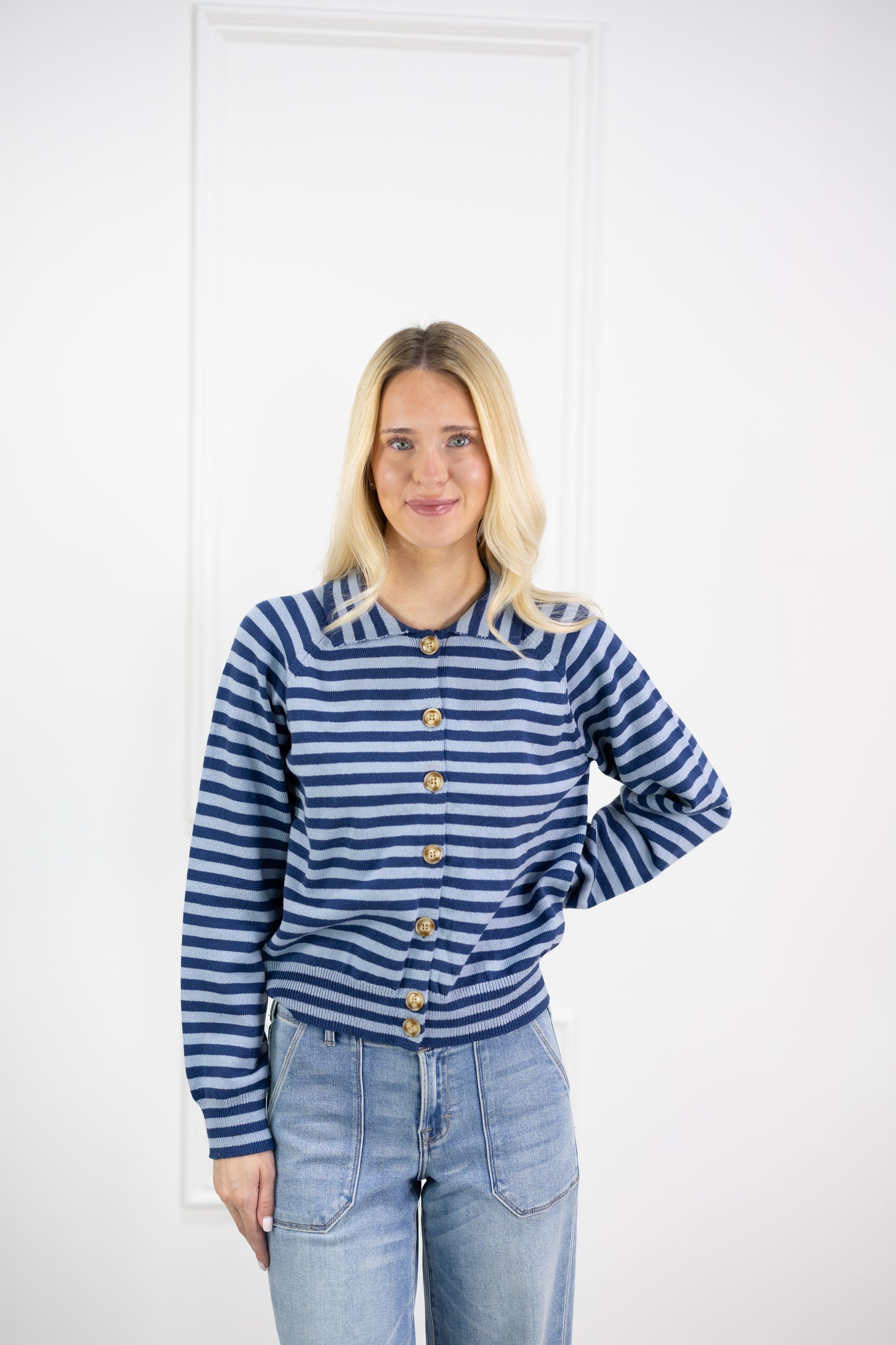 Angelica Stripe Cardigan Blue