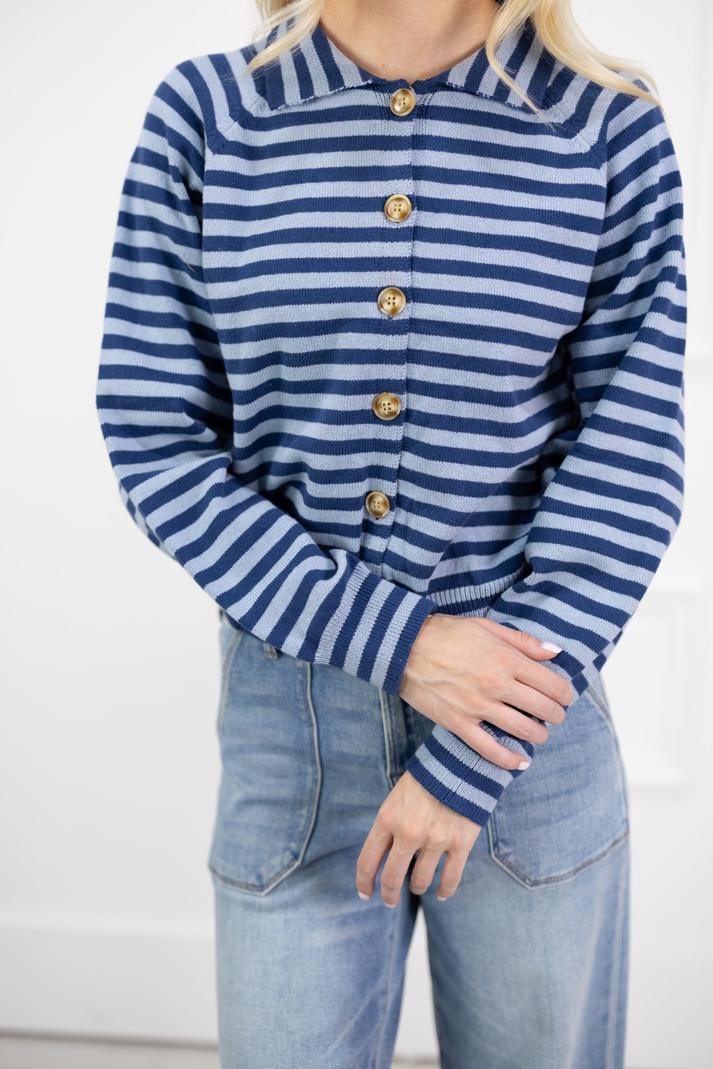 Angelica Stripe Cardigan Blue