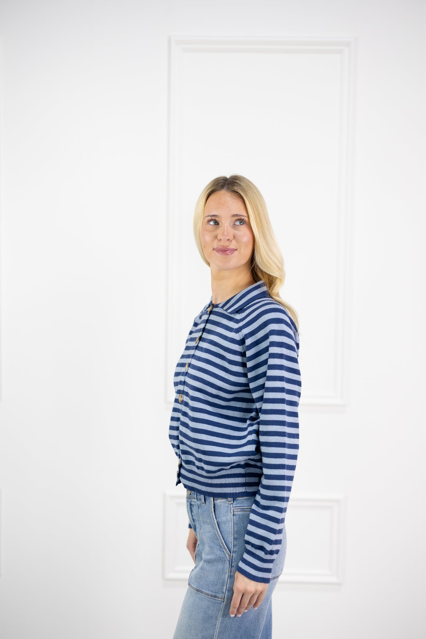 Angelica Stripe Cardigan Blue