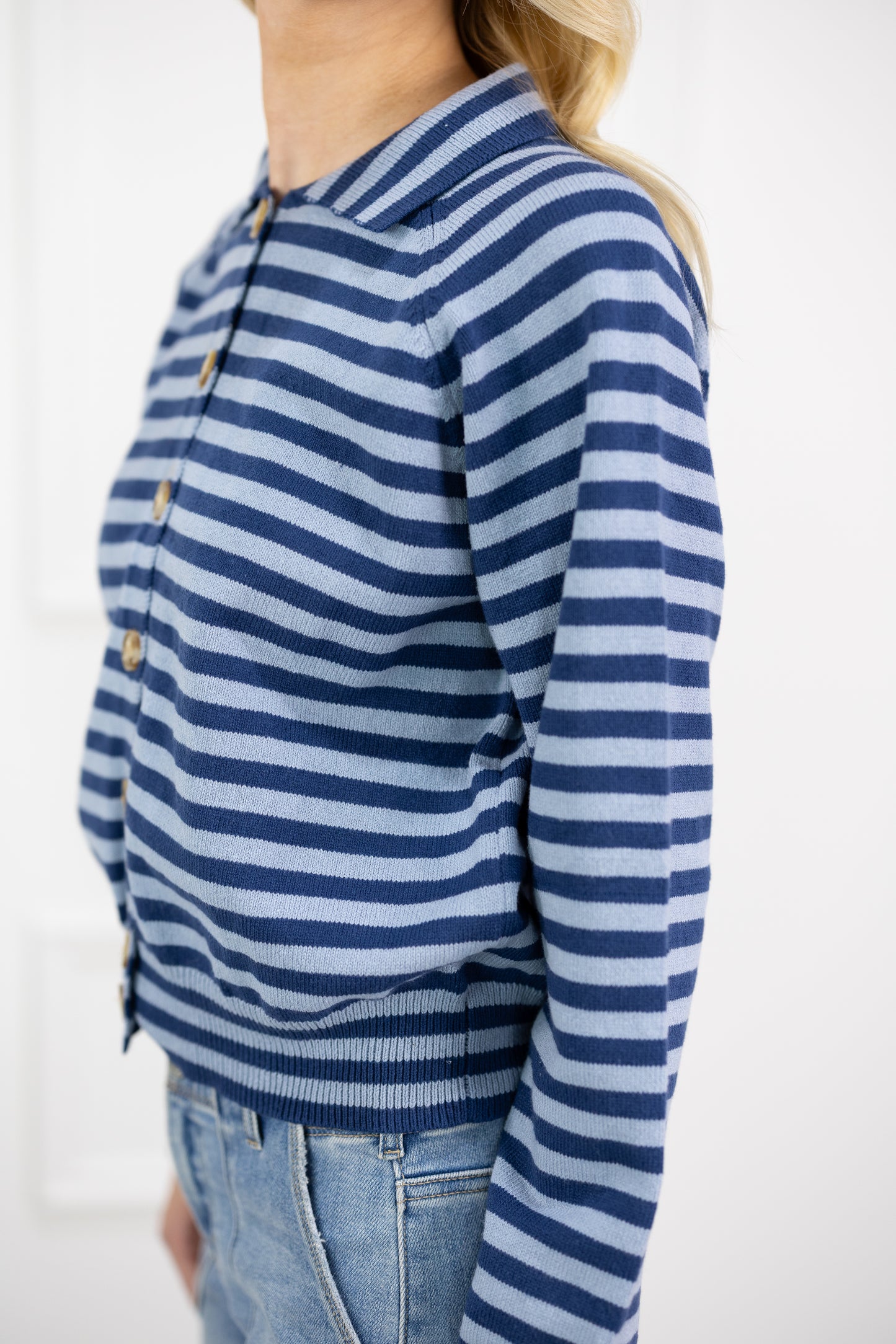 Angelica Stripe Cardigan Blue