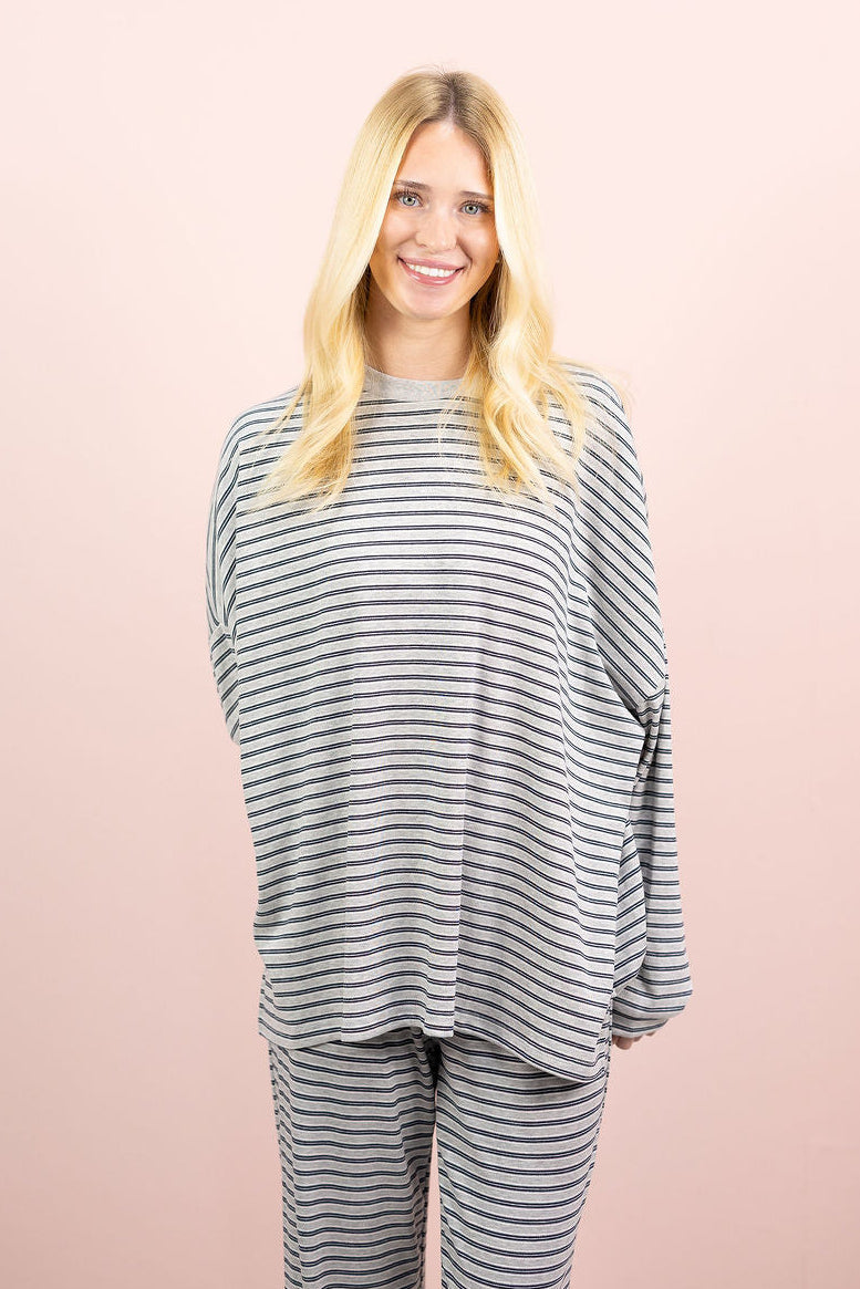 Multi Stripe Lounge Top Grey