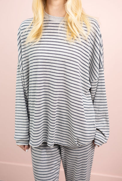 Multi Stripe Lounge Top Grey