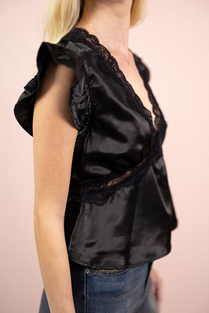 Cap Sleeve Satin Lace Top