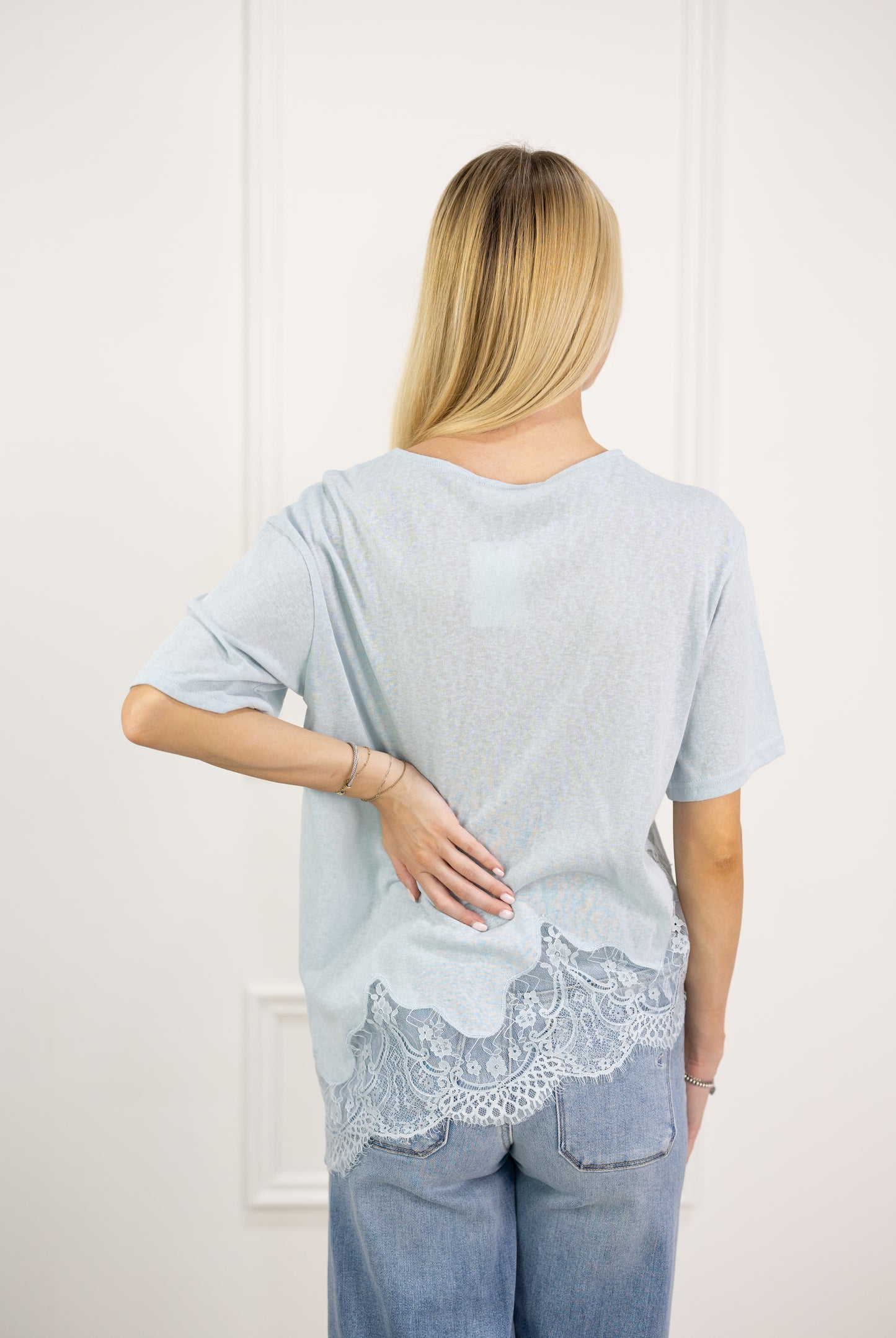 Slub Lace Hem Tee Blue