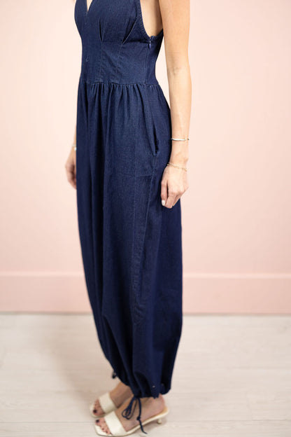 Denim Corset Balloon Leg Jumpsuit