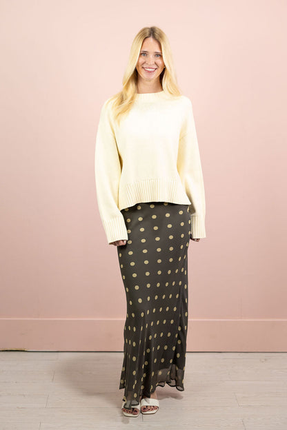 Kalila Polka Dot Midi Skirt Olive