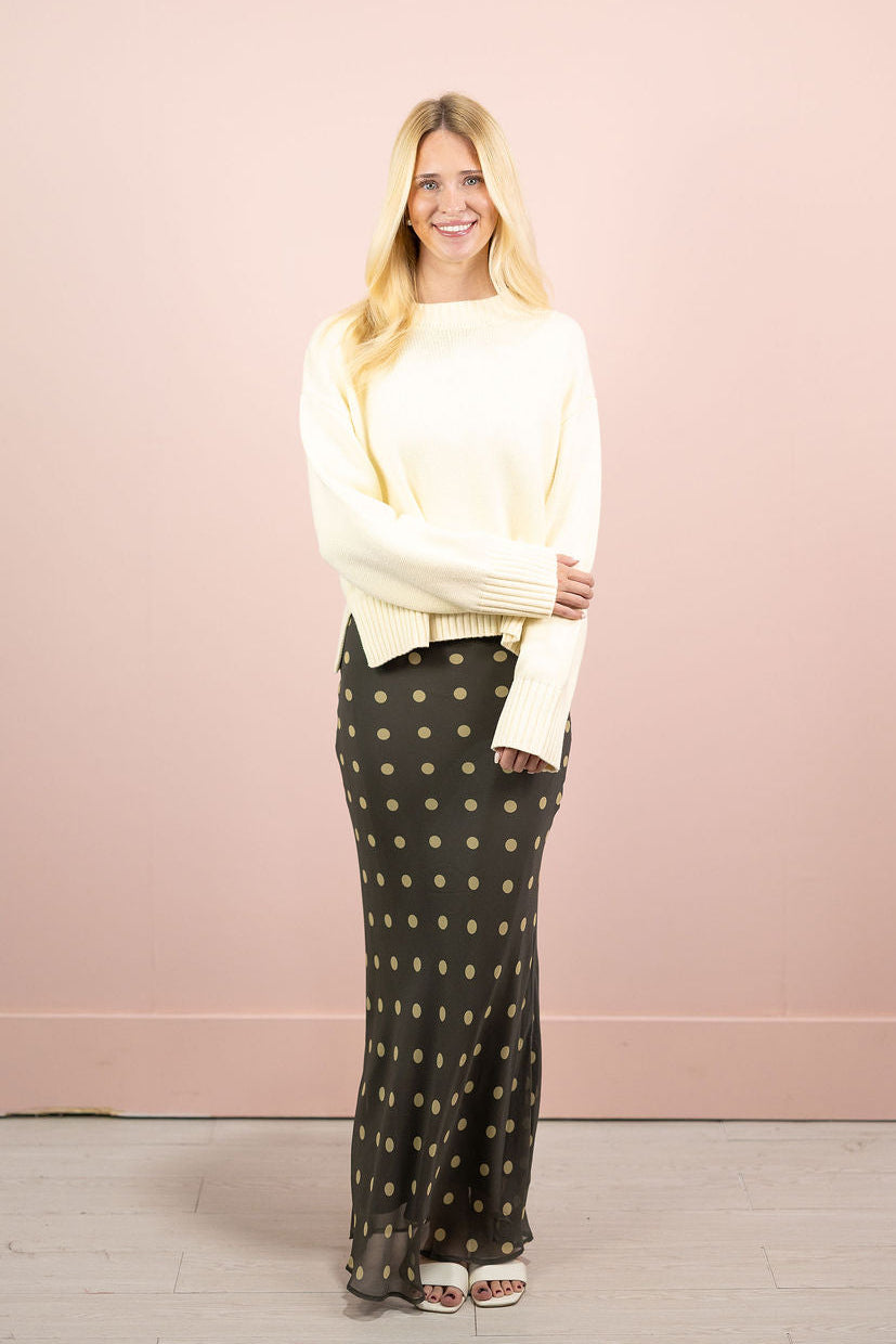 Kalila Polka Dot Midi Skirt Olive