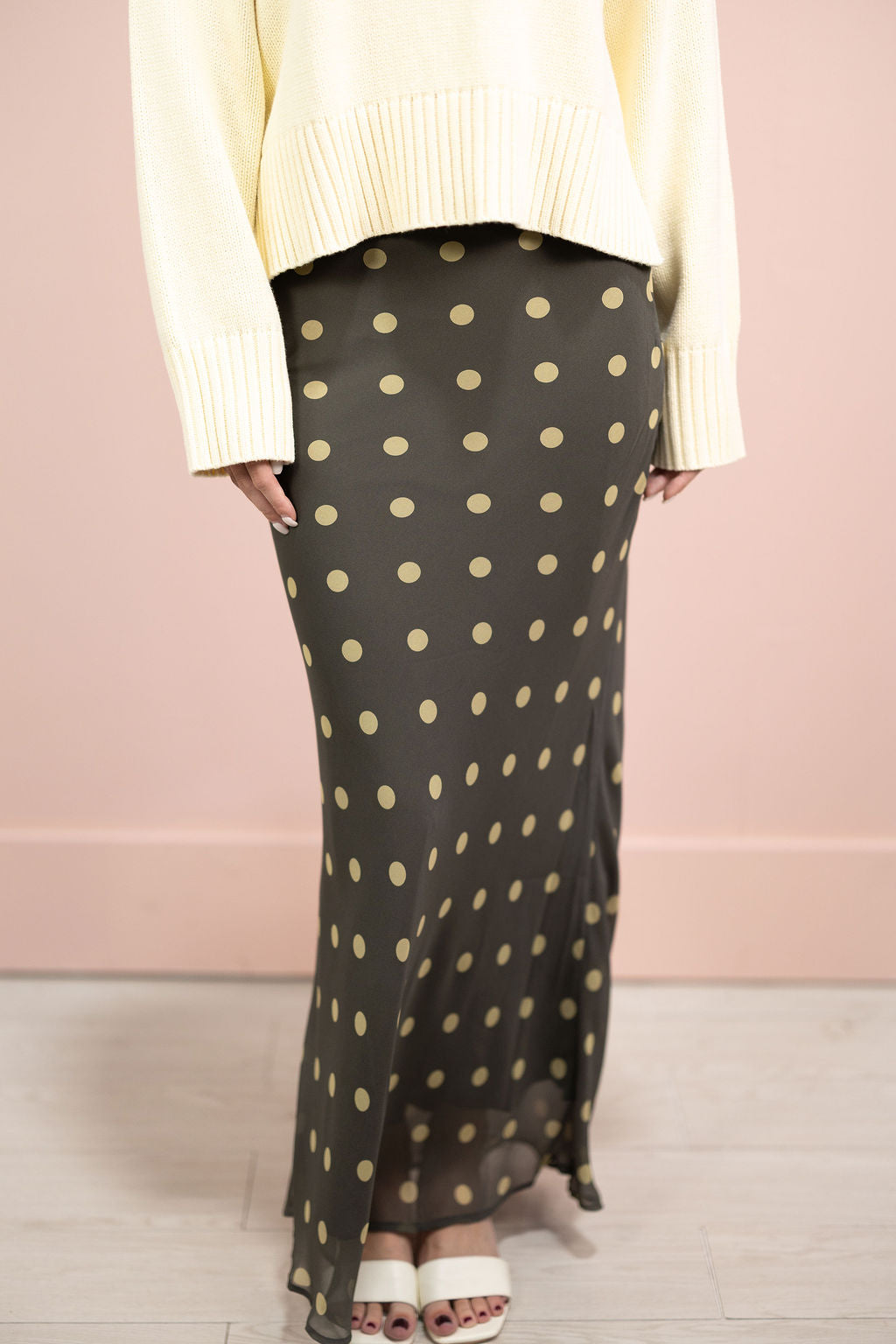 Kalila Polka Dot Midi Skirt Olive