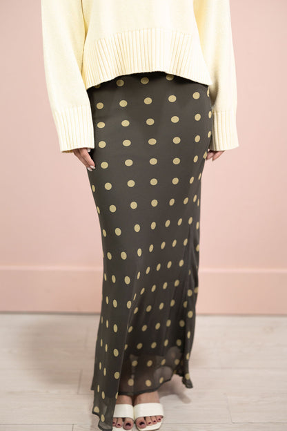 Kalila Polka Dot Midi Skirt Olive