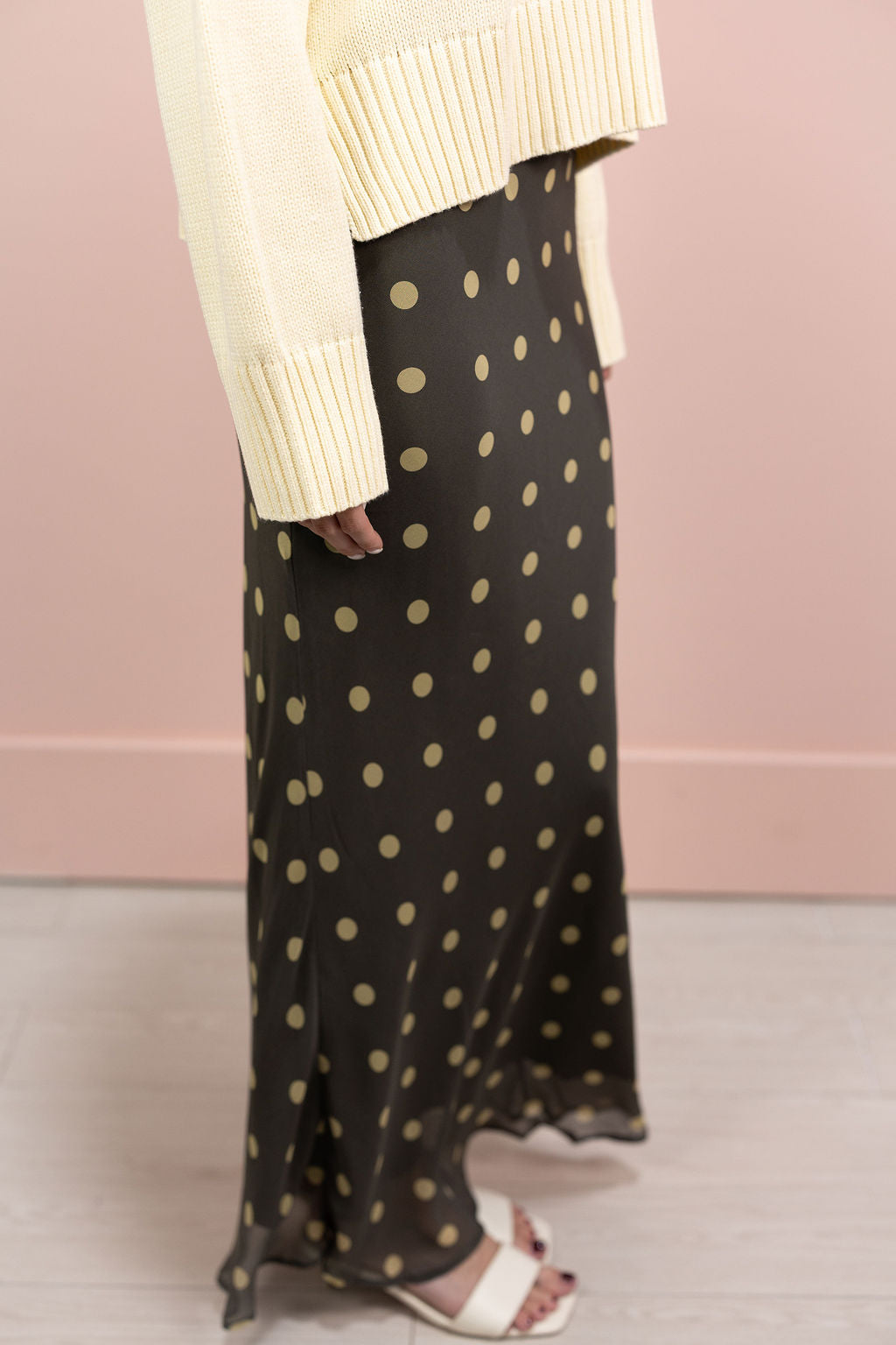 Kalila Polka Dot Midi Skirt Olive