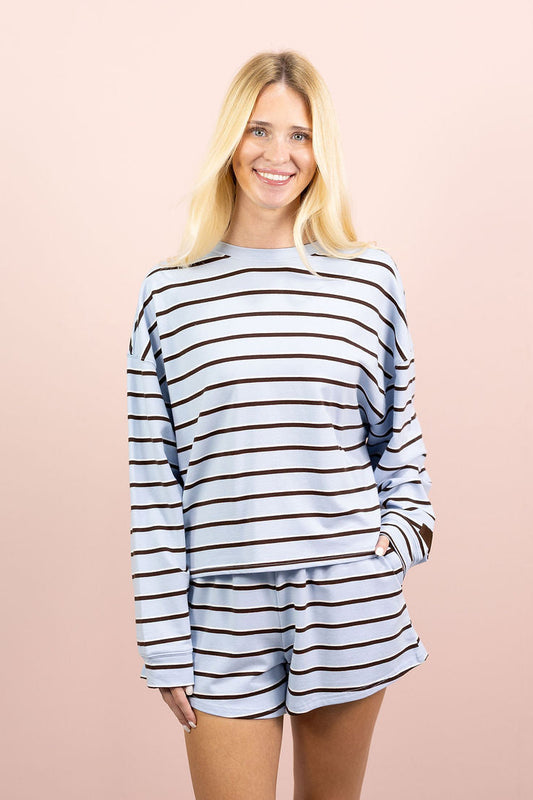 Brown/Blue Stripe Lounge Set of 2