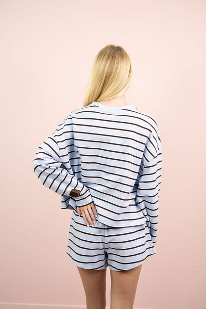 Brown/Blue Stripe Lounge Set of 2