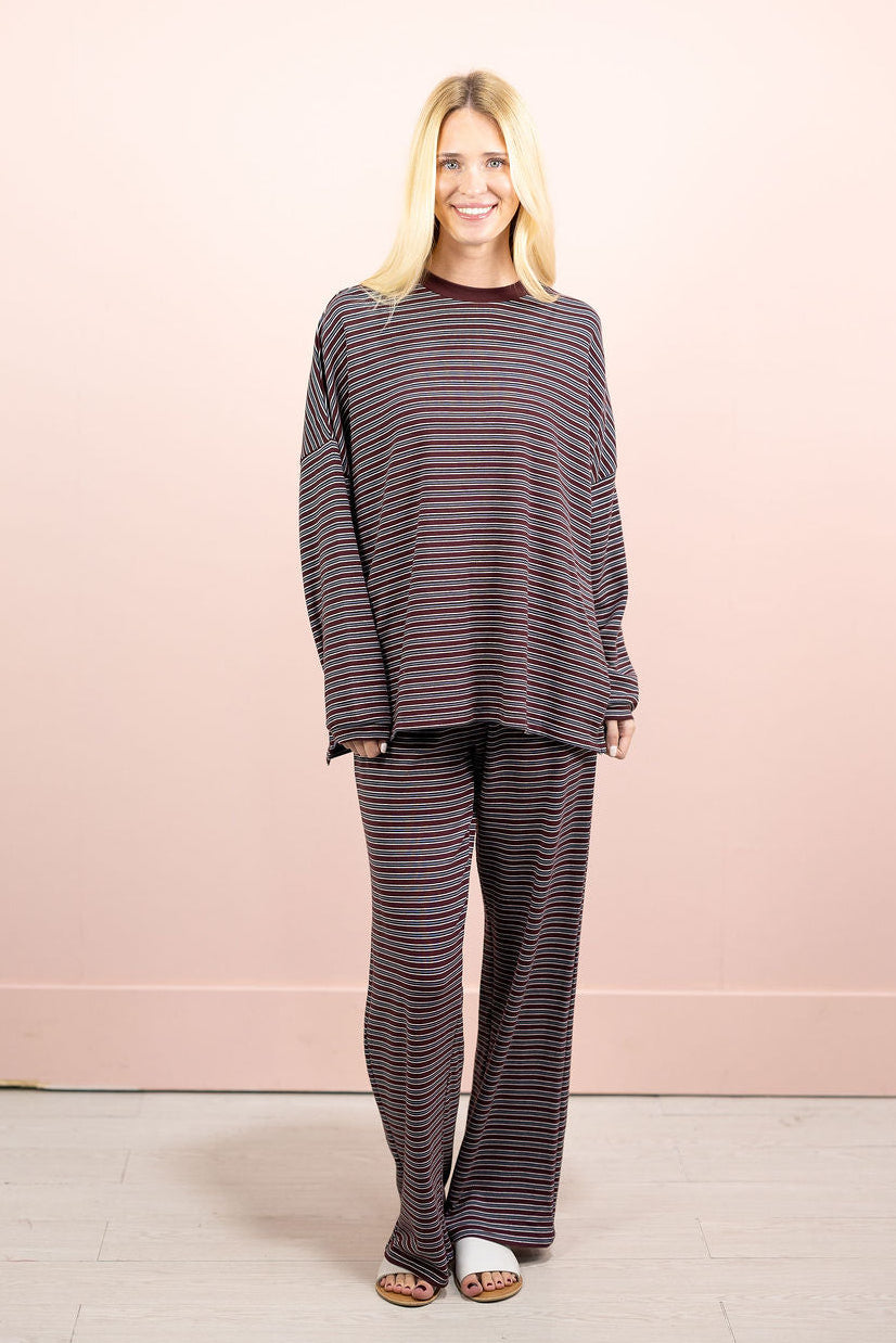 Multi Stripe Knit Pants Wine