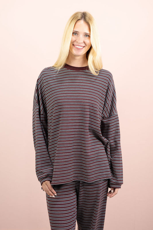 Multi Stripe Lounge Top Wine