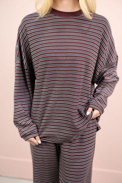 Multi Stripe Knit Pants Wine