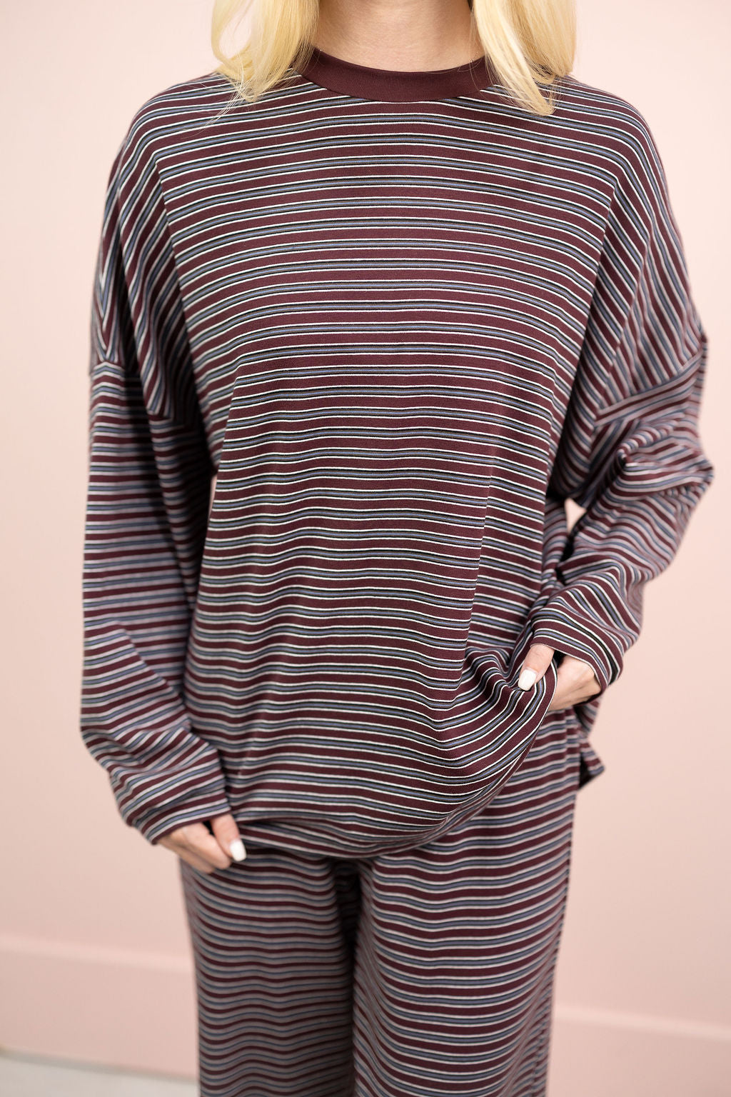Multi Stripe Lounge Top Wine