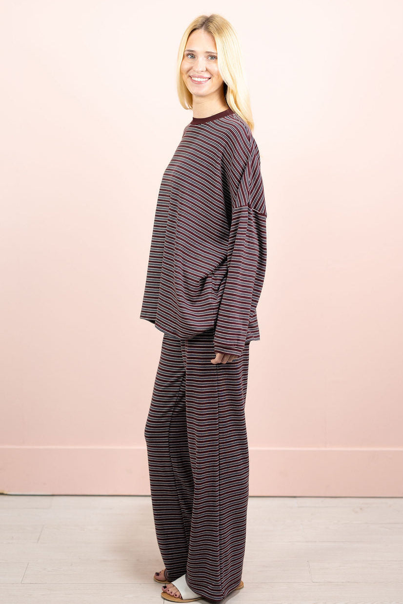 Multi Stripe Knit Pants Wine
