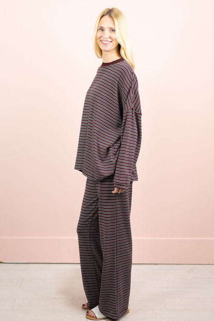 Multi Stripe Knit Pants Wine