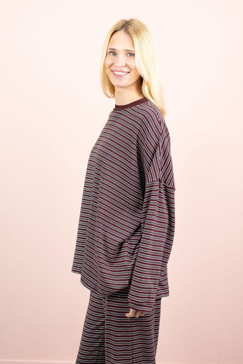 Multi Stripe Lounge Top Wine