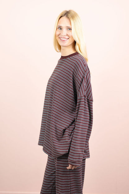 Multi Stripe Lounge Top Wine