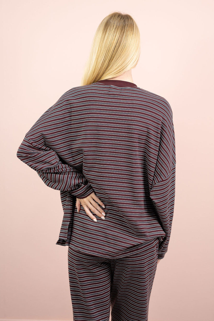 Multi Stripe Lounge Top Wine