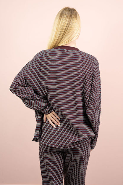 Multi Stripe Lounge Top Wine