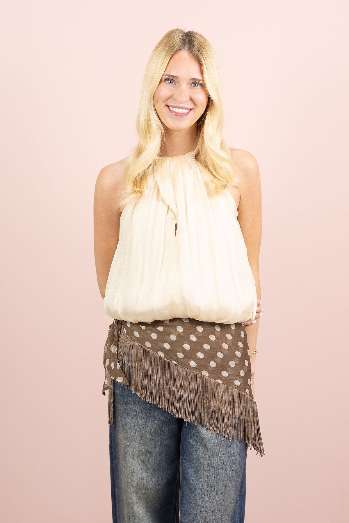 Crinkled Shimmer Ballon Halter Top