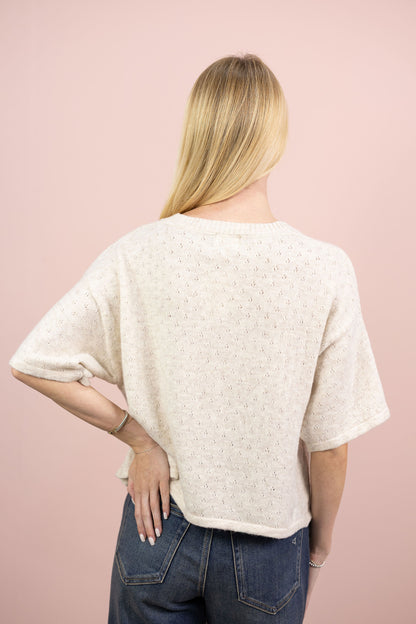 Pointelle Short Sleeve Cardigan Oat