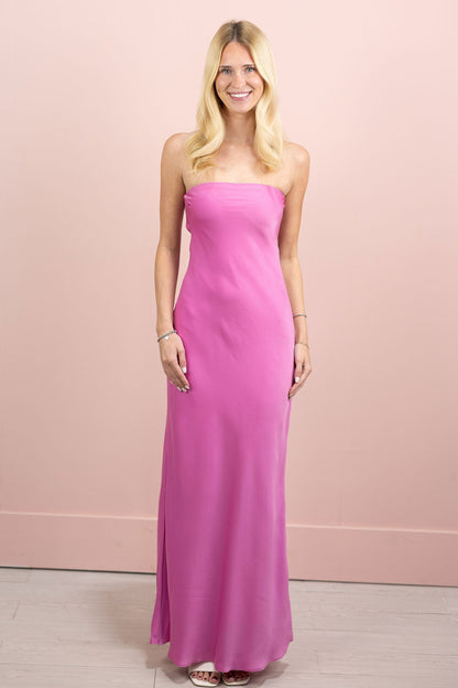 Satin Strapless Maxi Dress Peony