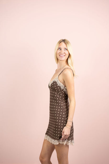 Brown Polka Dot Lace Dress