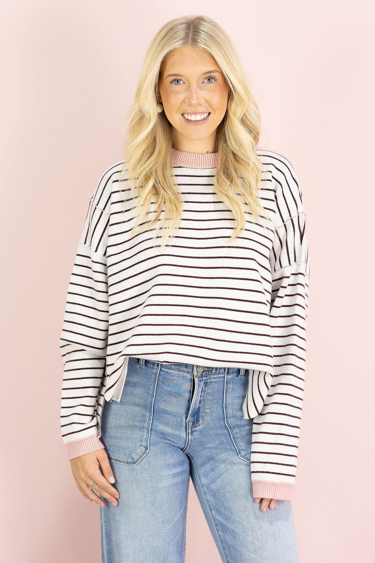 Dolce Contrast Stripe Pullover Chocolate