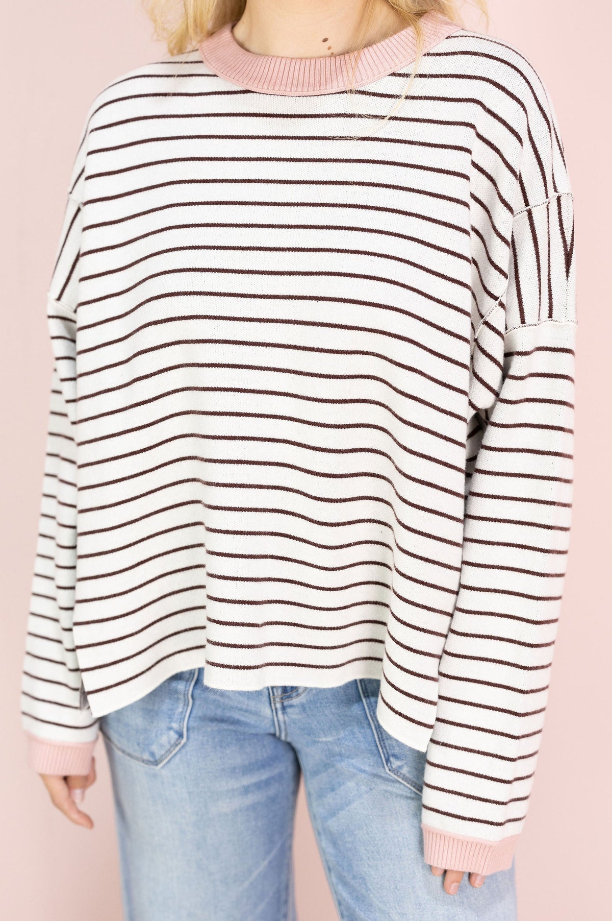 Dolce Contrast Stripe Pullover Chocolate