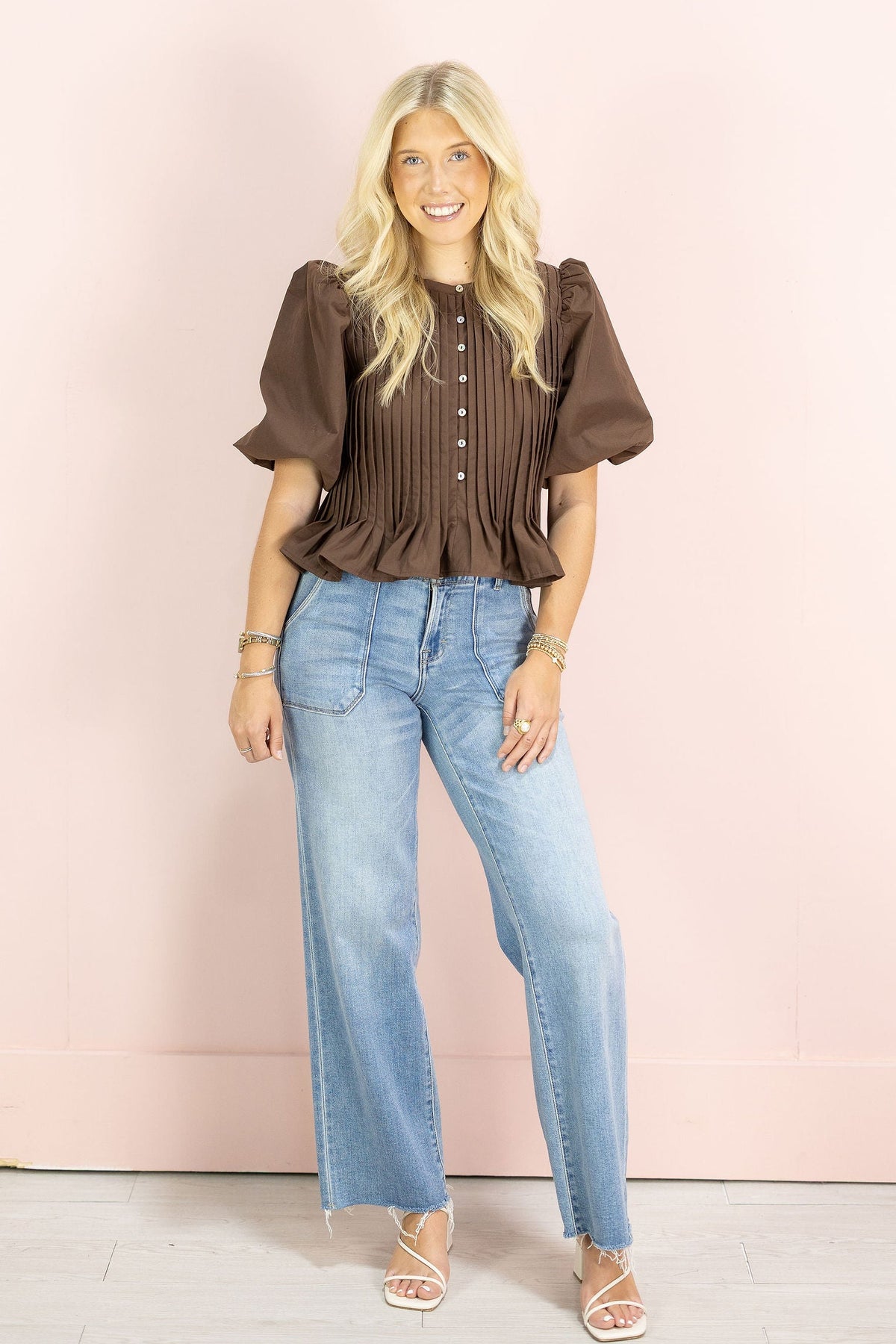 Brown Puff Sleeve Blouse