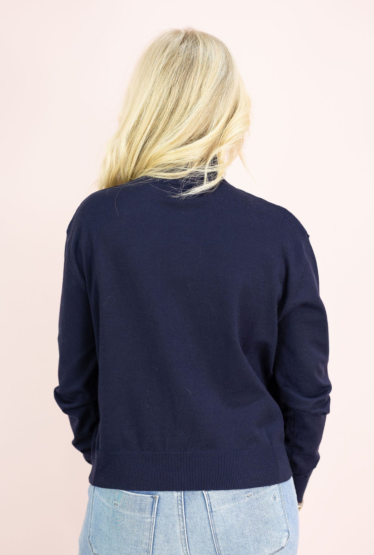 Button Down Mock Neck Sweater Navy