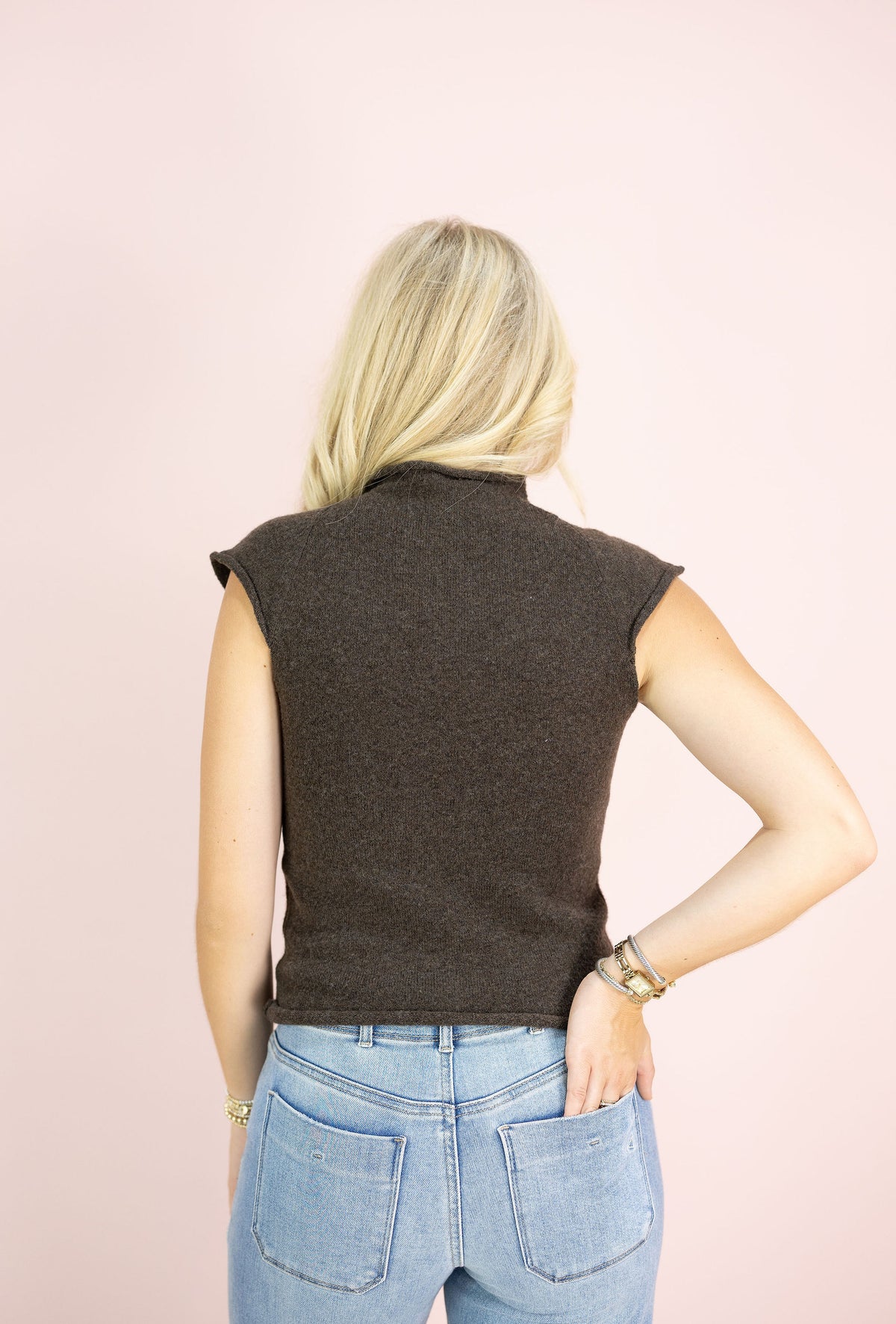 Cap Sleeve Knit Top Brown