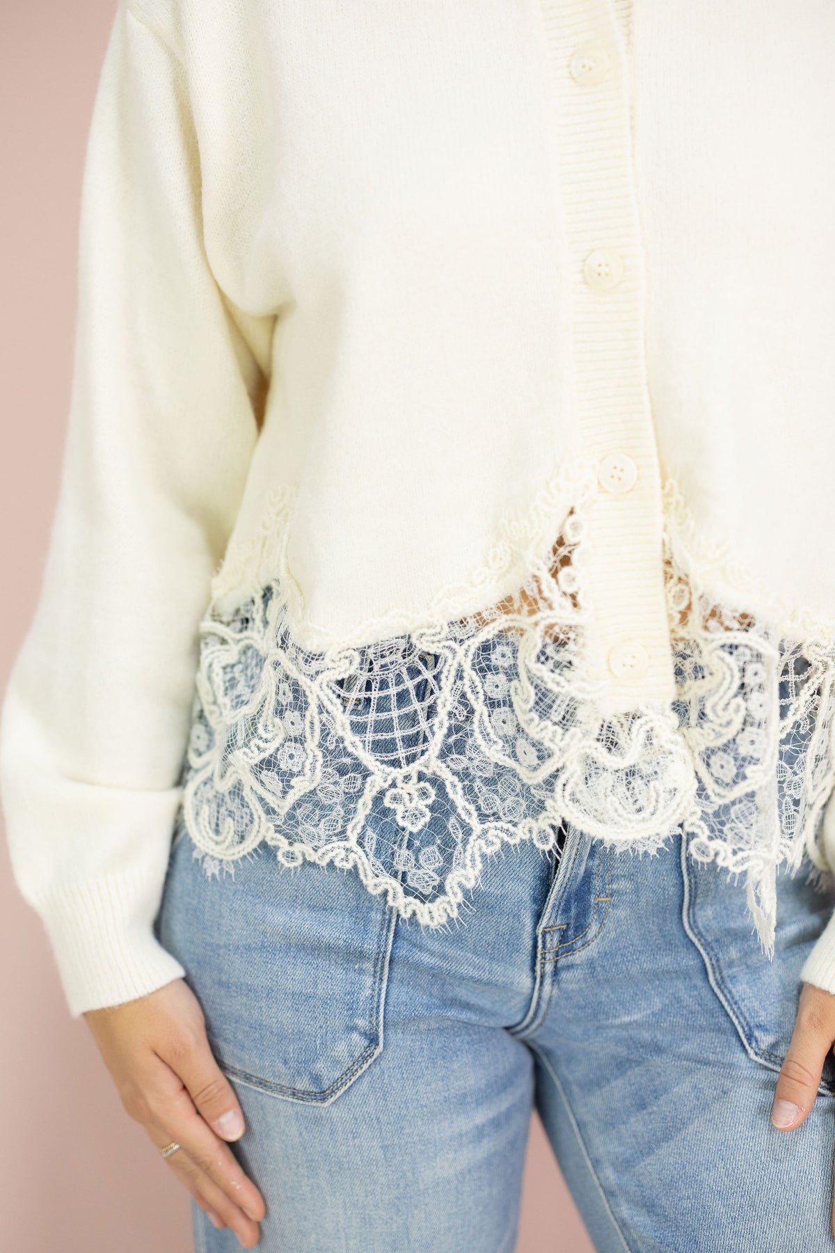 Cream Lace Trim Cardigan