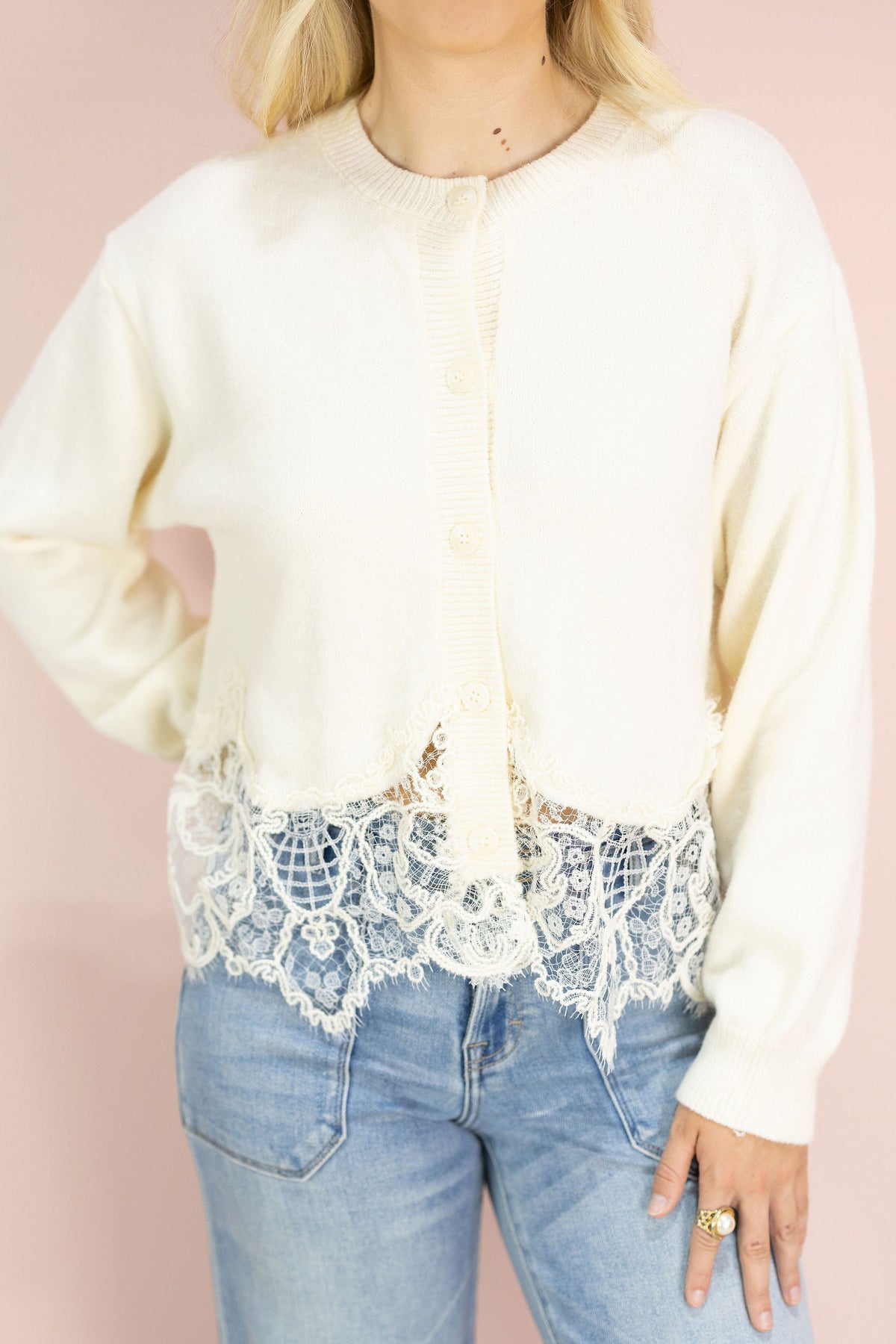 Cream Lace Trim Cardigan
