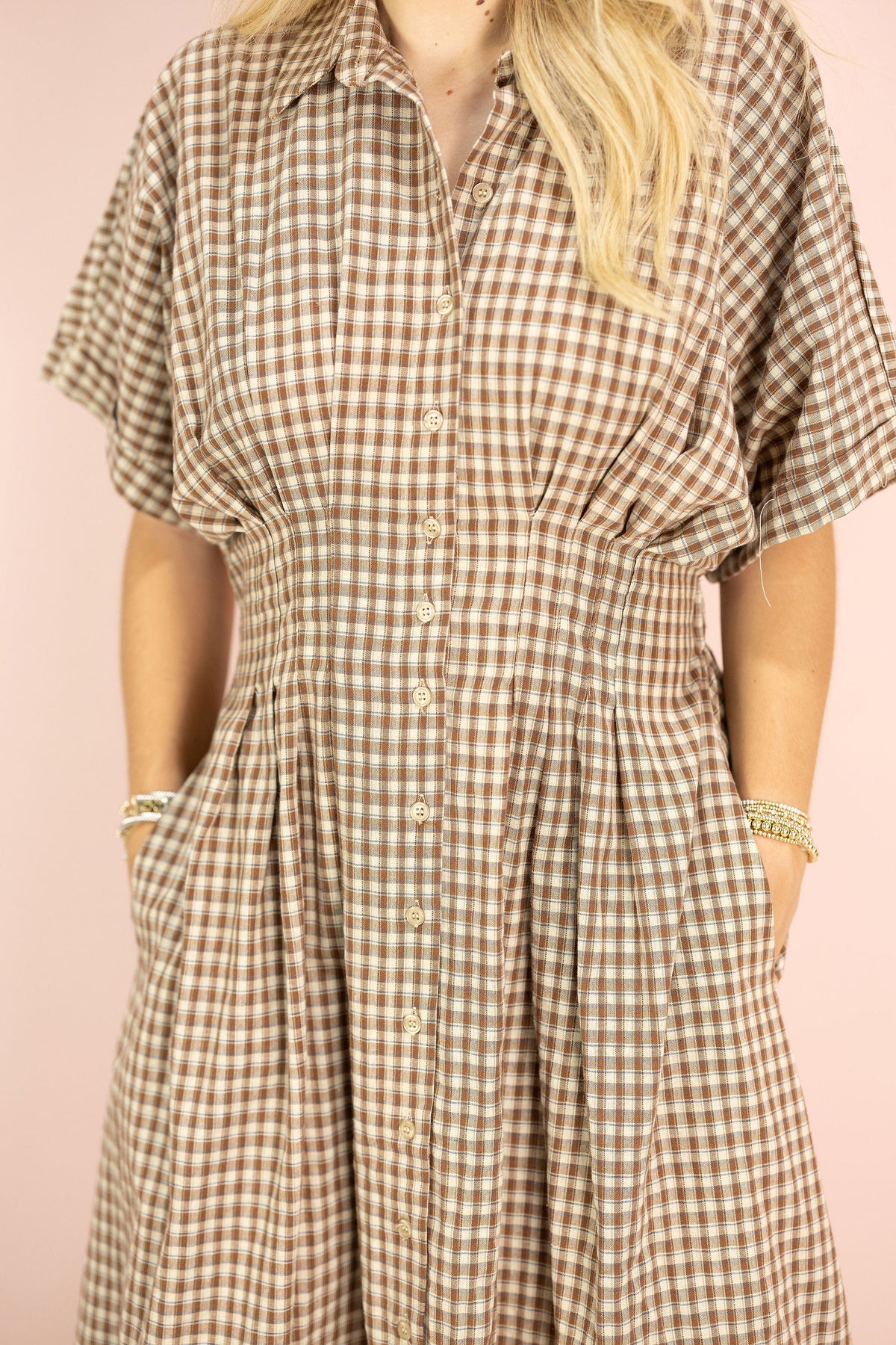 Brown Gingham Button Down Maxi Dress - Clothe Boutique