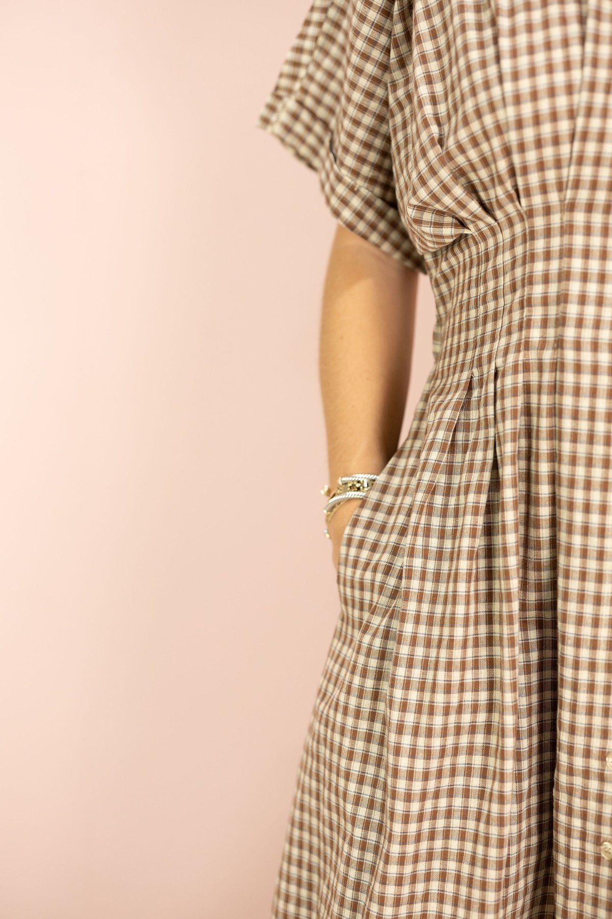 Brown Gingham Button Down Maxi Dress - Clothe Boutique