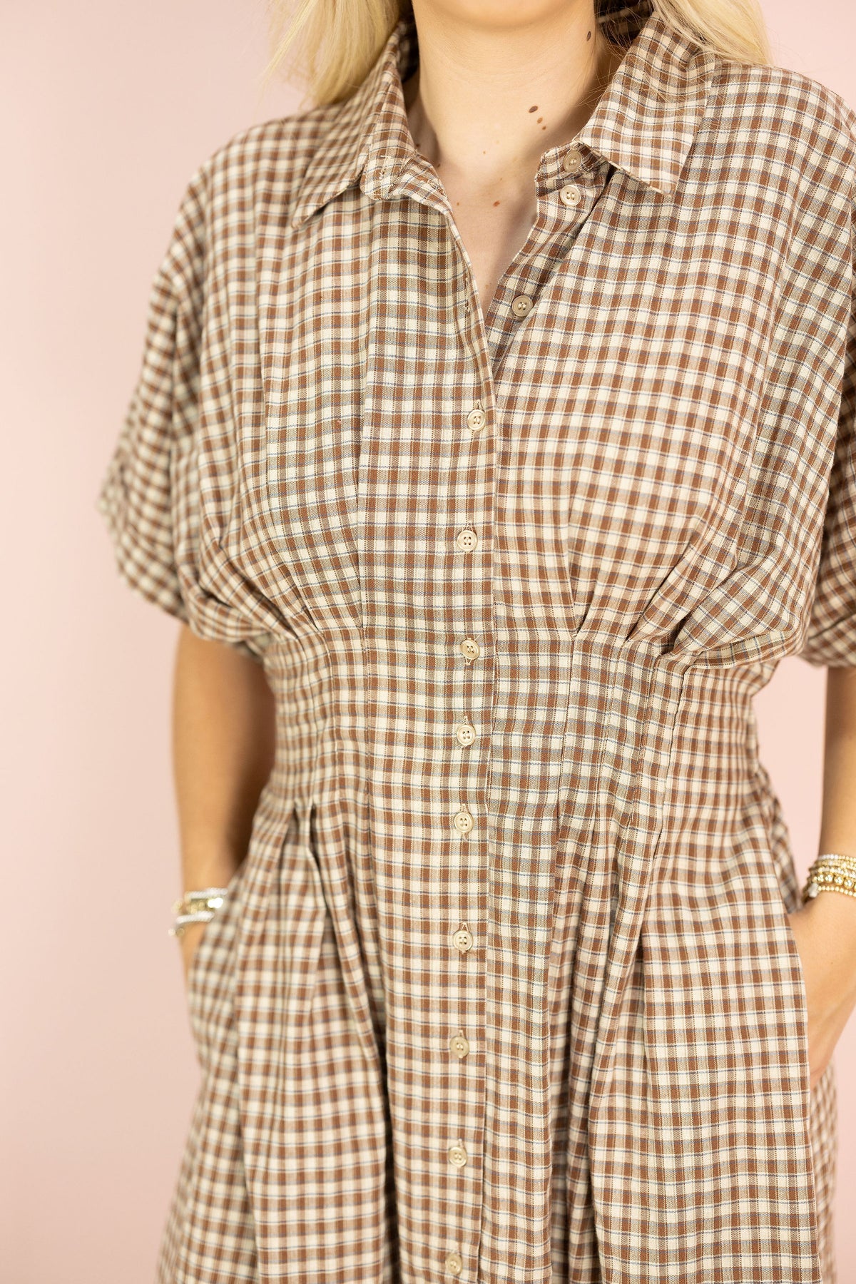 Brown Gingham Button Down Maxi Dress - Clothe Boutique